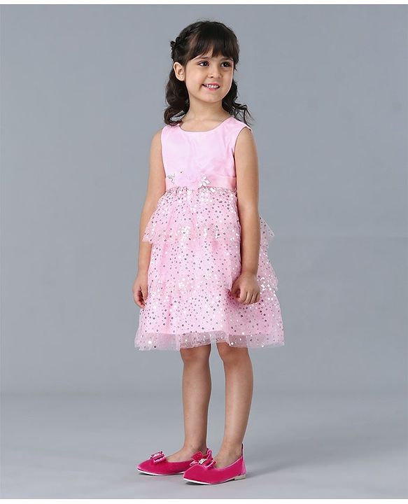Babyhug Sleeveless Layered Embellished Party Frock - Pink