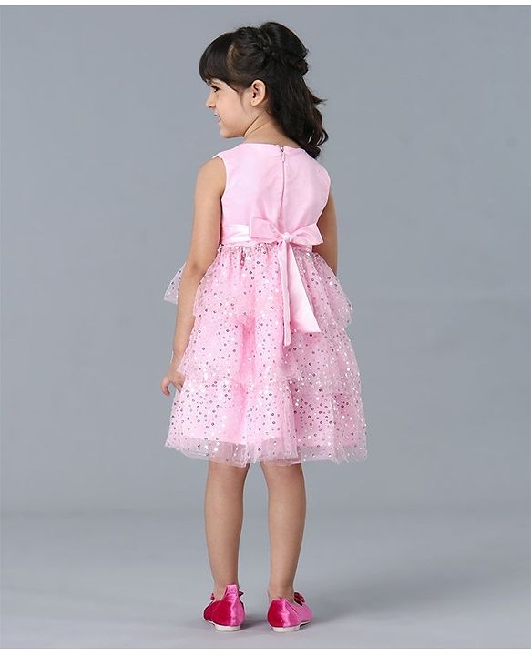 Babyhug Sleeveless Layered Embellished Party Frock - Pink