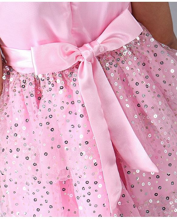 Babyhug Sleeveless Layered Embellished Party Frock - Pink