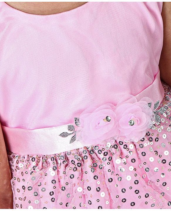 Babyhug Sleeveless Layered Embellished Party Frock - Pink