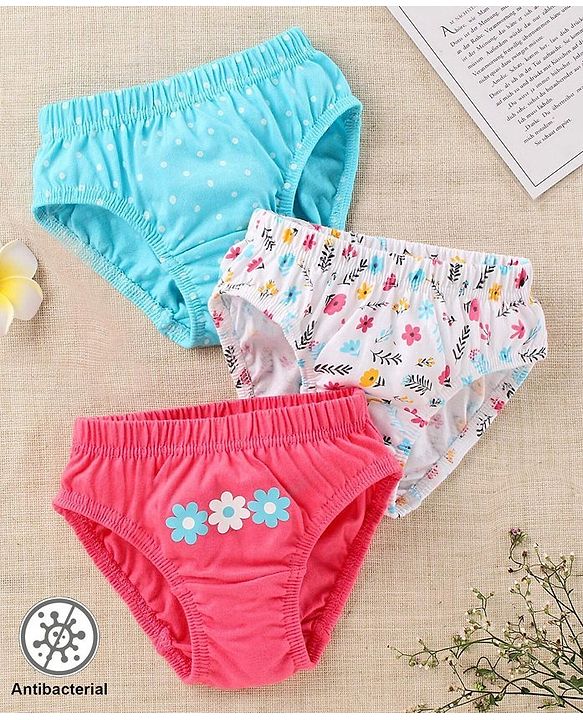 Babyhug 100% Cotton Antibacterial Finish Printed Panties Pack of 3 - Blue White Pink