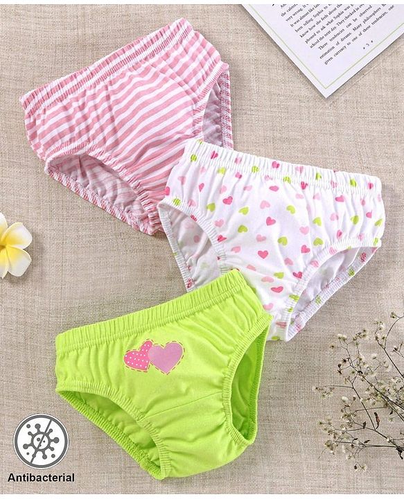 Babyhug 100%Cotton & Anti Bacterial Finish Panties Heart Print Pack of 3 - Pink White Green