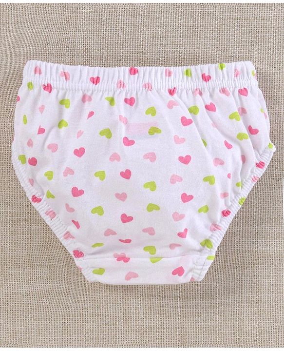 Babyhug 100%Cotton & Anti Bacterial Finish Panties Heart Print Pack of 3 - Pink White Green