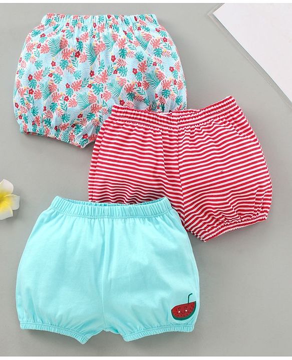 Babyhug 100% Cotton Bloomer Floral Pack of 3 - Red Blue
