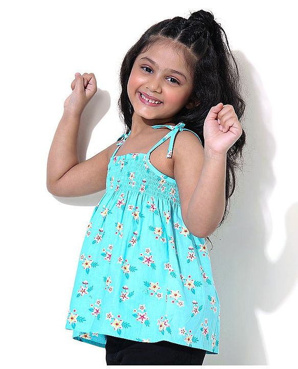 Babyhug Singlet Sleeves Top Floral Print - Blue