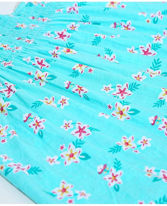 Babyhug Singlet Sleeves Top Floral Print - Blue