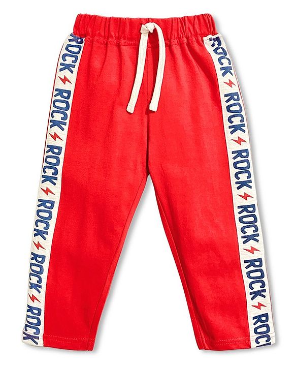 Babyhug Full Length Lounge Pant Rock Print - Red