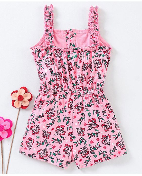 Babyhug Singlet Sleeves Jumpsuit Floral Print - Pink