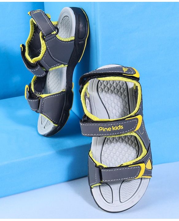 Pine Kids Velcro Closure Sandals - Grey Yellow
