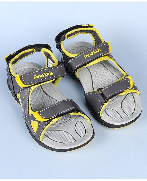 Pine Kids Velcro Closure Sandals - Grey Yellow