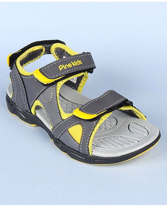 Pine Kids Velcro Closure Sandals - Grey Yellow