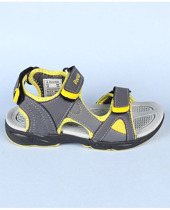 Pine Kids Velcro Closure Sandals - Grey Yellow