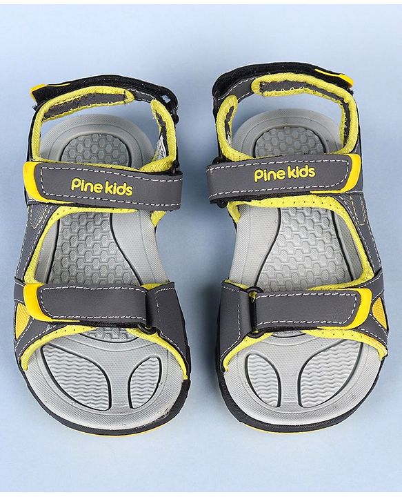 Pine Kids Velcro Closure Sandals - Grey Yellow