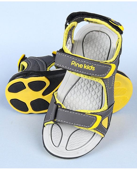 Pine Kids Velcro Closure Sandals - Grey Yellow