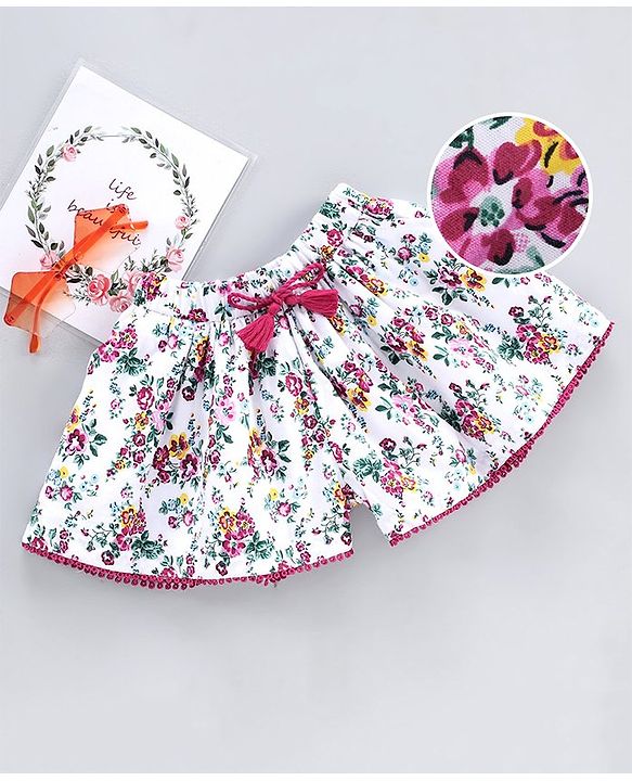 Babyhug Mid Thigh Shorts Floral Print - White