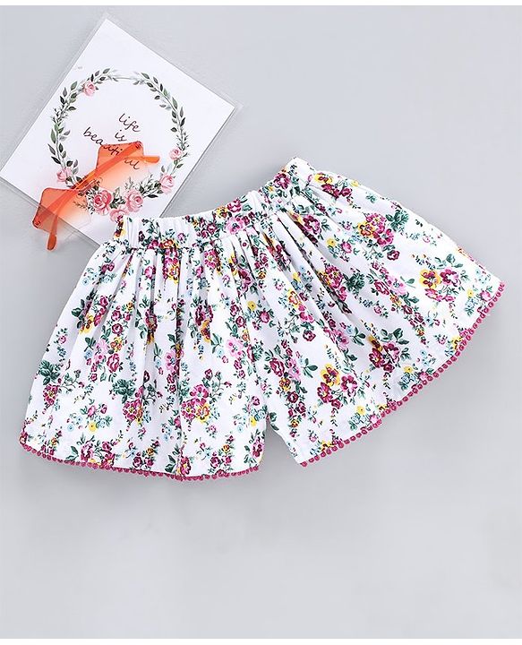 Babyhug Mid Thigh Shorts Floral Print - White