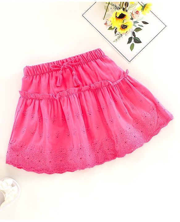 Babyhug Mid Thigh Length Skirt Floral Embroidery - Pink