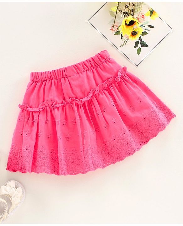 Babyhug Mid Thigh Length Skirt Floral Embroidery - Pink