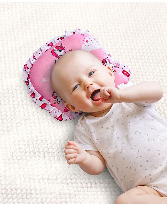 Babyhug Premium Pillow and Bolster Set Unicorn Print - Pink| Prevents Flat Head Syndrome| Neck and Shoulder Support | 100% Cotton| Breathable Fabric| Girls and Boys| Protection from Crib Railing| New Born Gifting Option | Travel Friendly| Soft and L