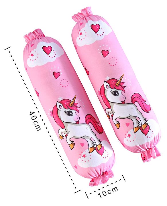 Babyhug Premium Pillow and Bolster Set Unicorn Print - Pink| Prevents Flat Head Syndrome| Neck and Shoulder Support | 100% Cotton| Breathable Fabric| Girls and Boys| Protection from Crib Railing| New Born Gifting Option | Travel Friendly| Soft and L