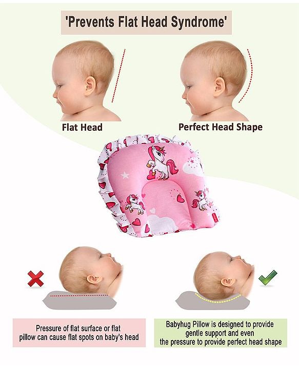 Babyhug Premium Pillow and Bolster Set Unicorn Print - Pink| Prevents Flat Head Syndrome| Neck and Shoulder Support | 100% Cotton| Breathable Fabric| Girls and Boys| Protection from Crib Railing| New Born Gifting Option | Travel Friendly| Soft and L
