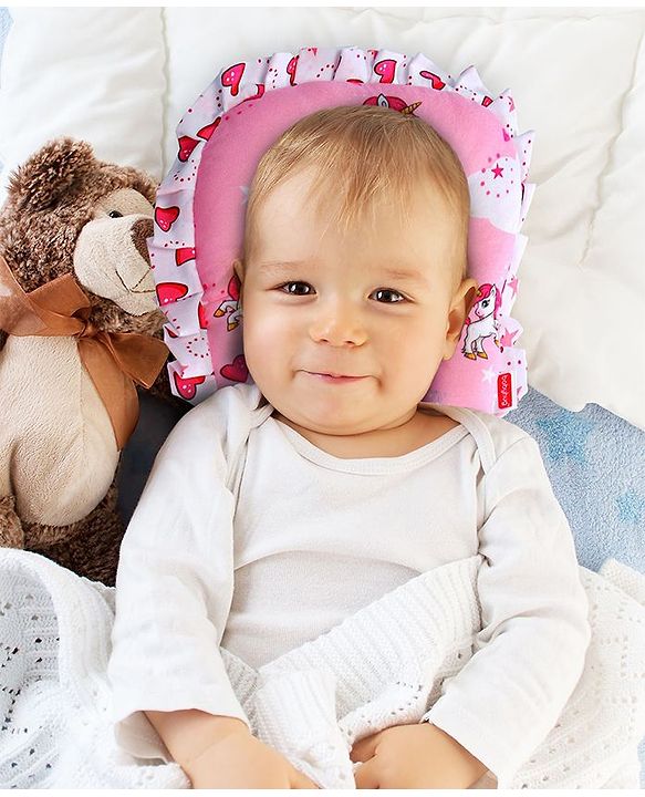 Babyhug Premium Pillow and Bolster Set Unicorn Print - Pink| Prevents Flat Head Syndrome| Neck and Shoulder Support | 100% Cotton| Breathable Fabric| Girls and Boys| Protection from Crib Railing| New Born Gifting Option | Travel Friendly| Soft and L