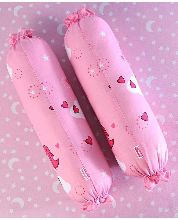 Babyhug Premium Pillow and Bolster Set Unicorn Print - Pink| Prevents Flat Head Syndrome| Neck and Shoulder Support | 100% Cotton| Breathable Fabric| Girls and Boys| Protection from Crib Railing| New Born Gifting Option | Travel Friendly| Soft and L