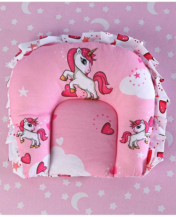 Babyhug Premium Pillow and Bolster Set Unicorn Print - Pink| Prevents Flat Head Syndrome| Neck and Shoulder Support | 100% Cotton| Breathable Fabric| Girls and Boys| Protection from Crib Railing| New Born Gifting Option | Travel Friendly| Soft and L
