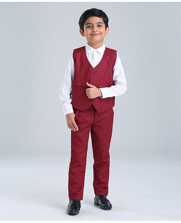 Babyhug Full Sleeves 3 Piece Party Suit - Maroon