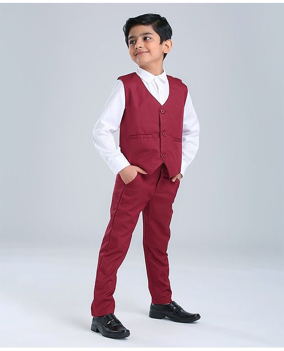 Babyhug Full Sleeves 3 Piece Party Suit - Maroon