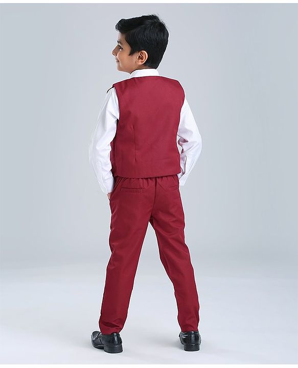 Babyhug Full Sleeves 3 Piece Party Suit - Maroon