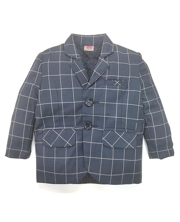 Babyhug Full Sleeves Party Wear Checks Blazer - Navy Blue