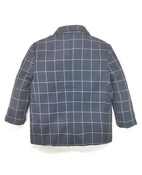 Babyhug Full Sleeves Party Wear Checks Blazer - Navy Blue