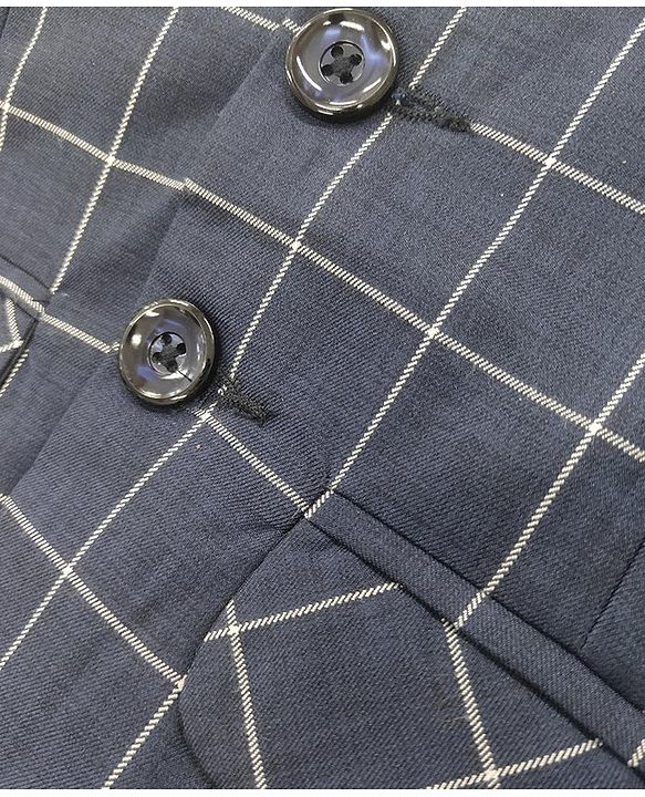 Babyhug Full Sleeves Party Wear Checks Blazer - Navy Blue