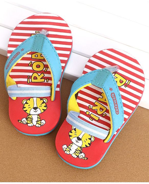 Cute Walk By Babyhug Flip Flop Tiger Print - Red