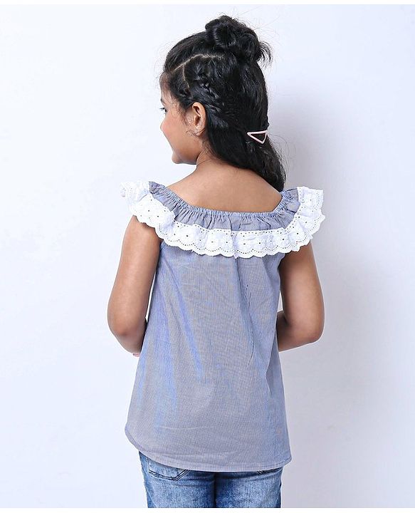 Babyhug Sleeveless Striped Top with Lace Detailing - Blue
