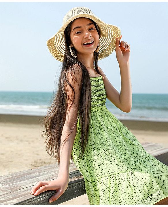 Pine Kids Singlet Frock with Hair Band - Green