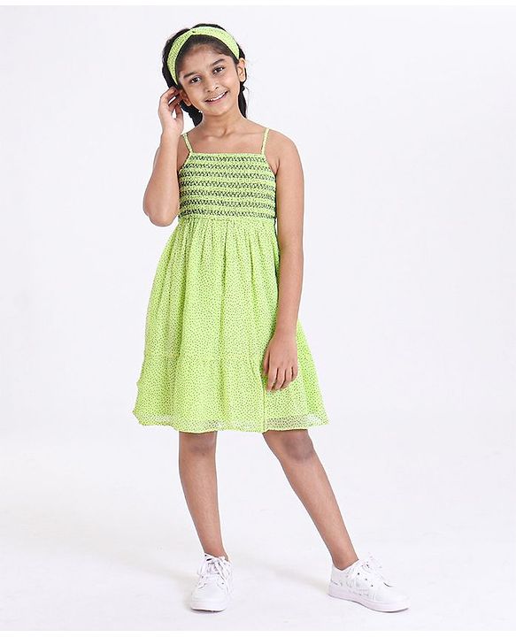 Pine Kids Singlet Frock with Hair Band - Green