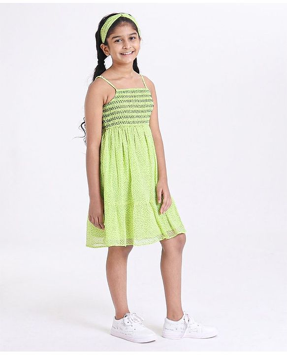 Pine Kids Singlet Frock with Hair Band - Green