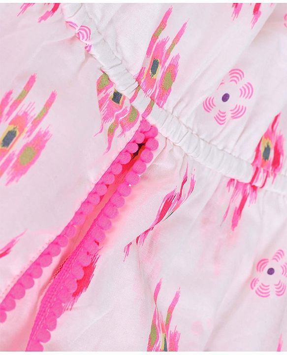 Pine Kids Singlet Softner Wash Printed Frock - White Pink