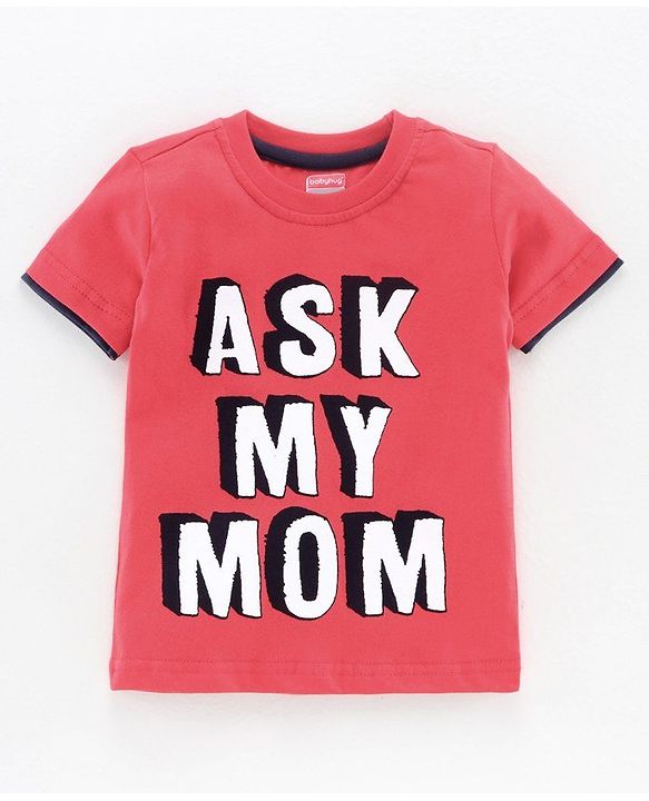 Babyhug Half Sleeves Tee and Denim Shorts Set Text Print - Red