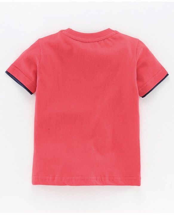 Babyhug Half Sleeves Tee and Denim Shorts Set Text Print - Red
