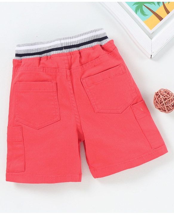 Babyhug Shorts With Drawstring Football Patch - Red