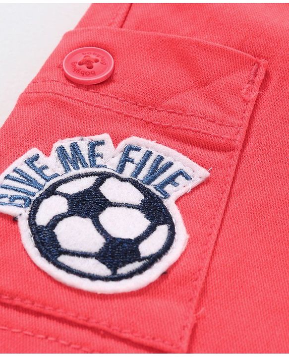 Babyhug Shorts With Drawstring Football Patch - Red