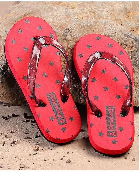 Pine Kids Flip Flops Star Print - Red