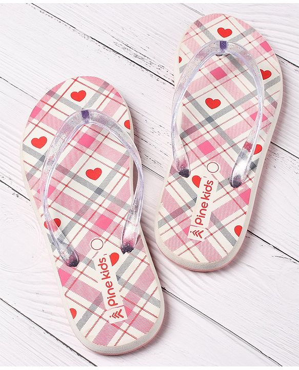 Pine Kids Casual Flip Flops Heart Print - Pink