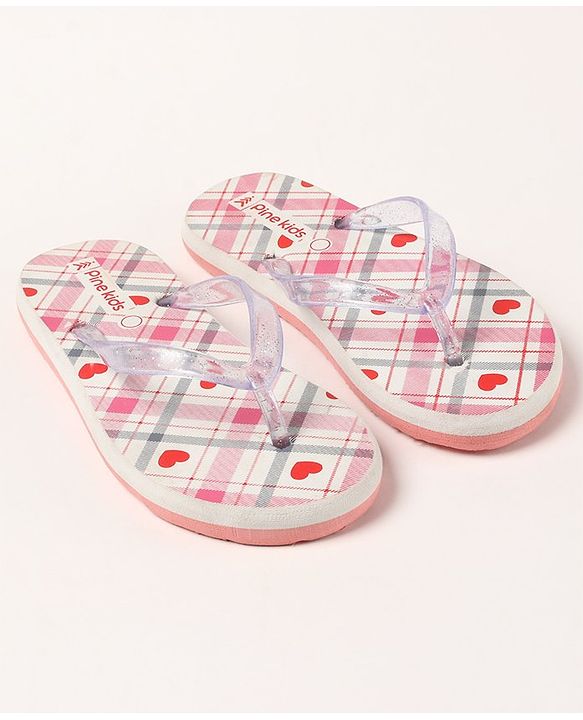 Pine Kids Casual Flip Flops Heart Print - Pink