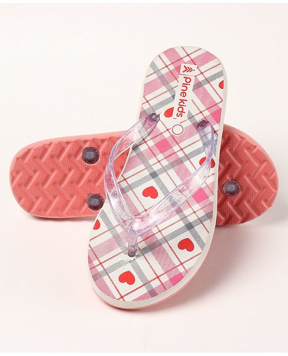 Pine Kids Casual Flip Flops Heart Print - Pink