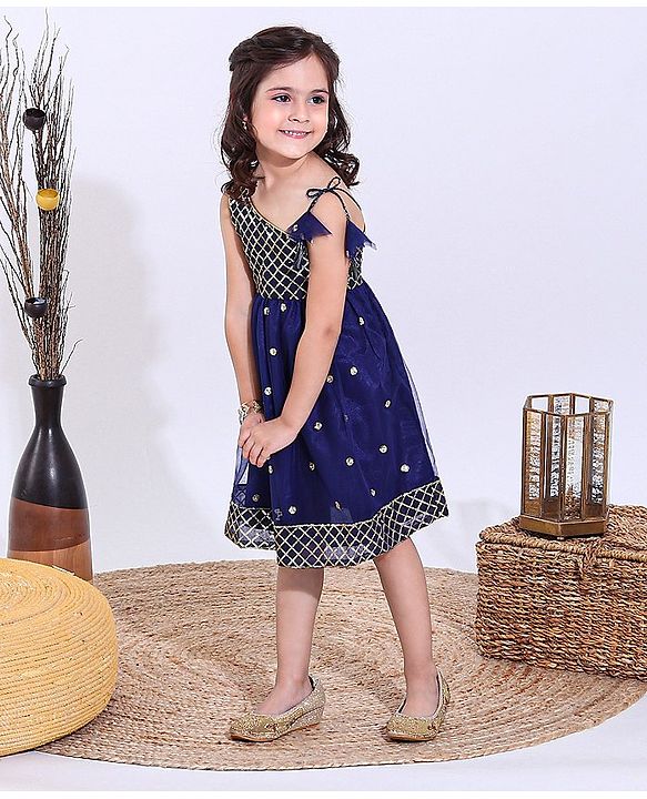 Babyhug Sleeveless One Shoulder Ethnic Dress - Blue