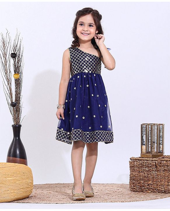 Babyhug Sleeveless One Shoulder Ethnic Dress - Blue
